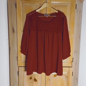 Figueroa And Flower Burgundy Lace Yoke Peasant Blouse Size 2X